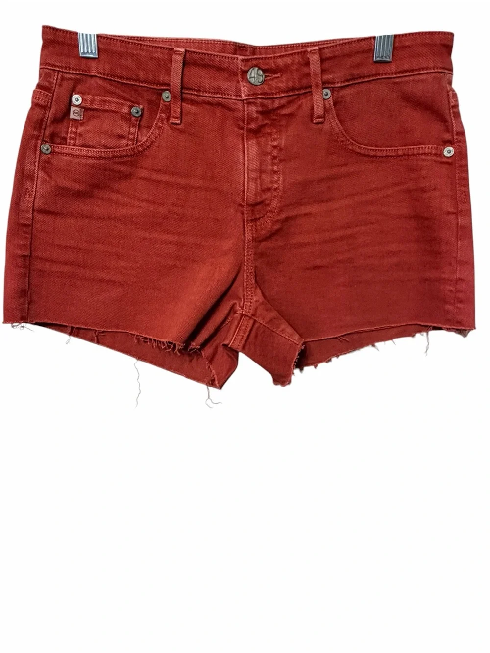 The Bryn Women’s High-Rise Rust Red Denim Shorts
